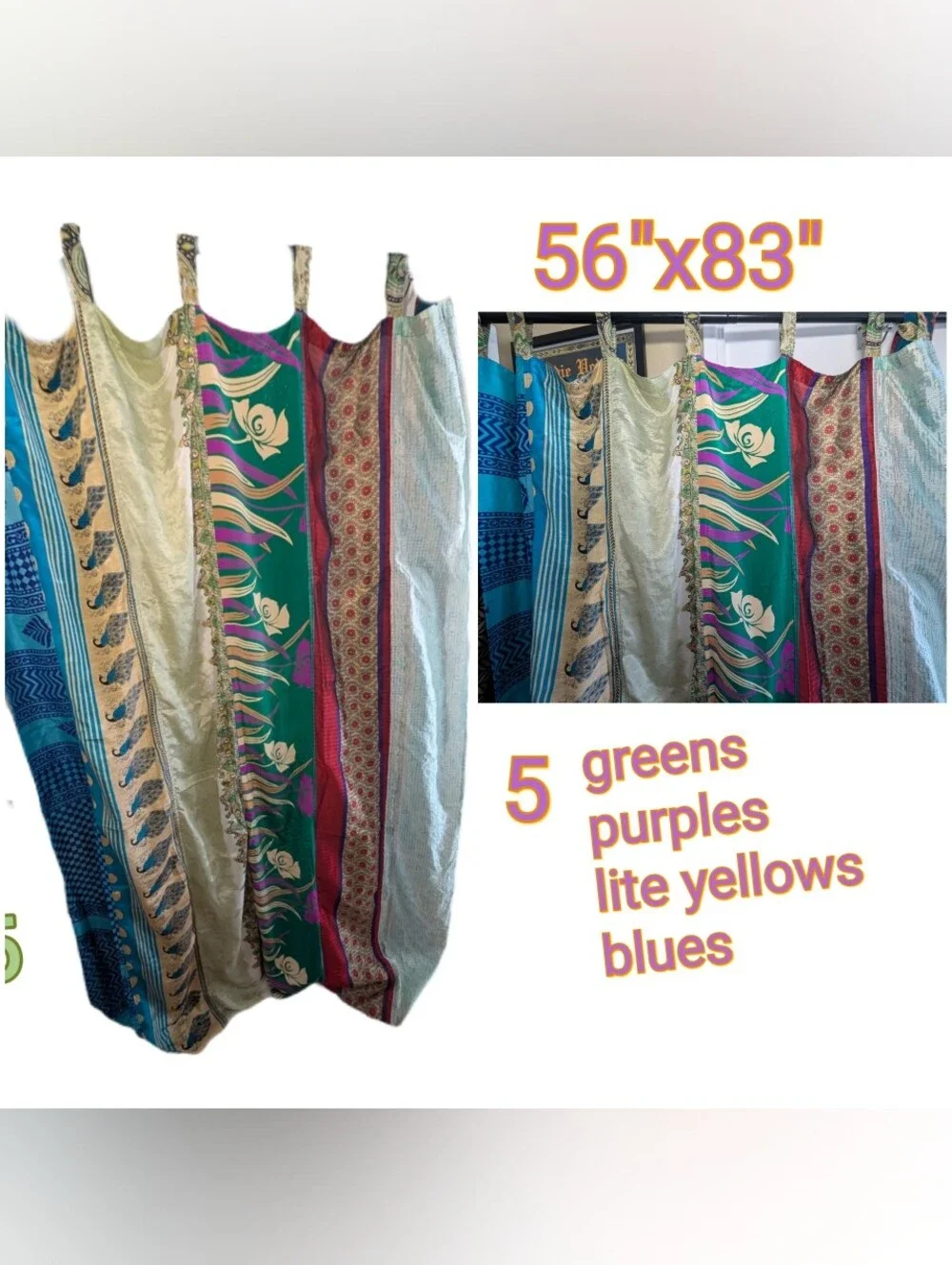 Set Of 6 Beautiful Upcycled Sari FabricCurtains by Mexicali Blues